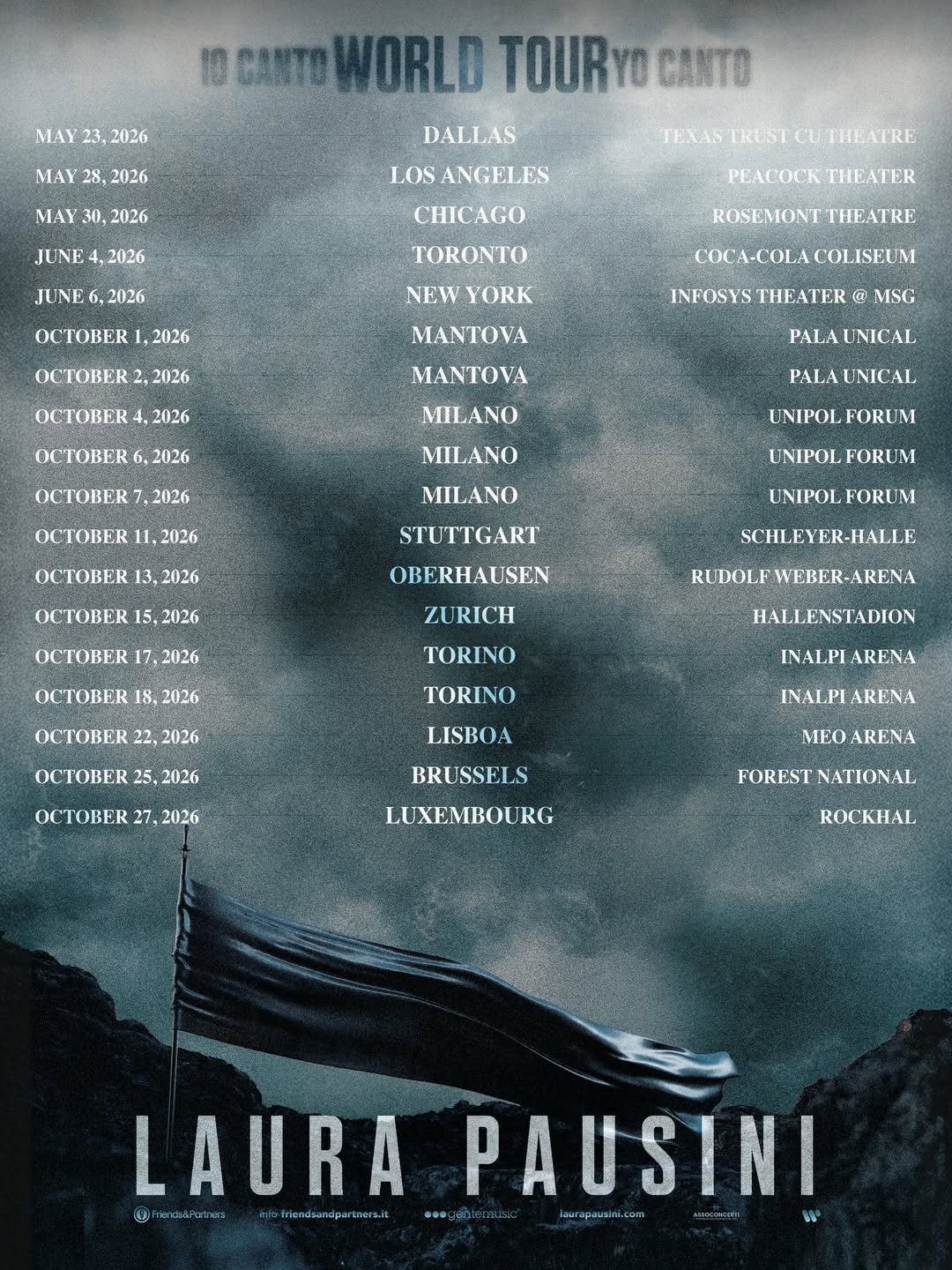 Laura Pausini IO CANTO WORLD TOUR Poster 2026–2027