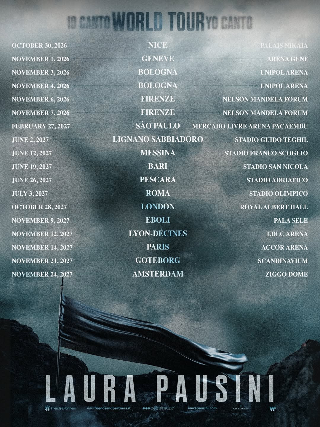 Laura Pausini IO CANTO WORLD TOUR Poster 2026–2027